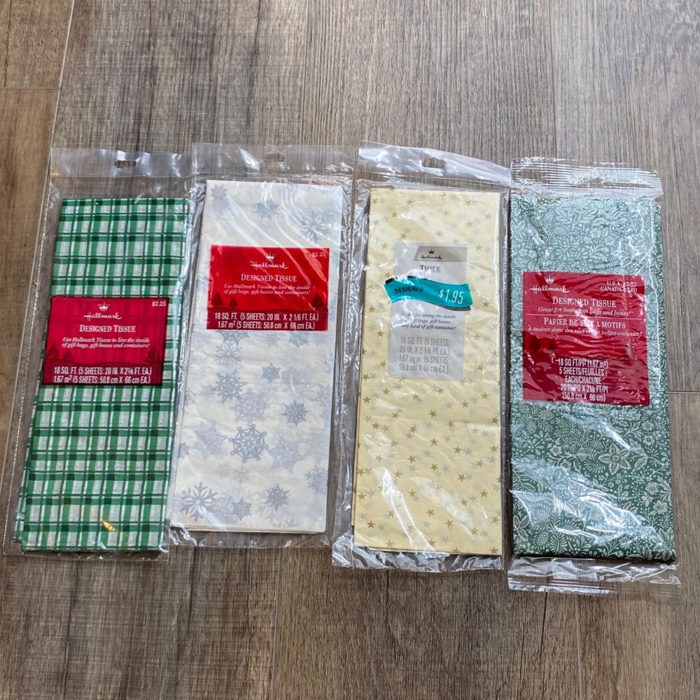 Hallmark Designed Tissue Paper 4 Pack Set Snowflakes Stars Gingham Floral